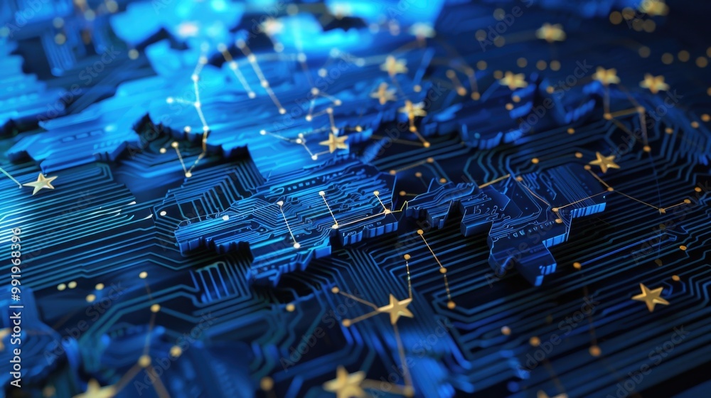 Poster a detailed view of a circuit board with star-shaped components and electronic details