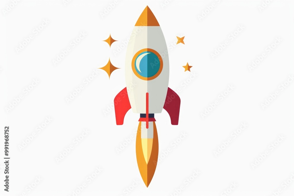Poster a colorful rocket with stars on its body, ready for launch