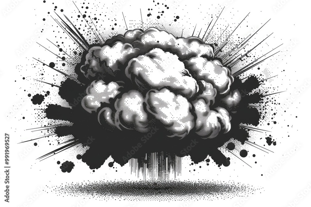 Poster a simple black and white drawing of a fluffy cloud, suitable for use in educational materials or as 