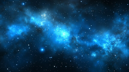 A deep blue night sky with a nebula and sparkling stars.