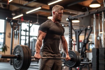 Obraz premium Fit Man Performing Intense Deadlifts in Modern Industrial Gym with Sleek Equipment