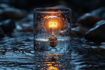 A light bulb floating in a glass of water, symbolizing the idea of innovation emerging from unexpected places.