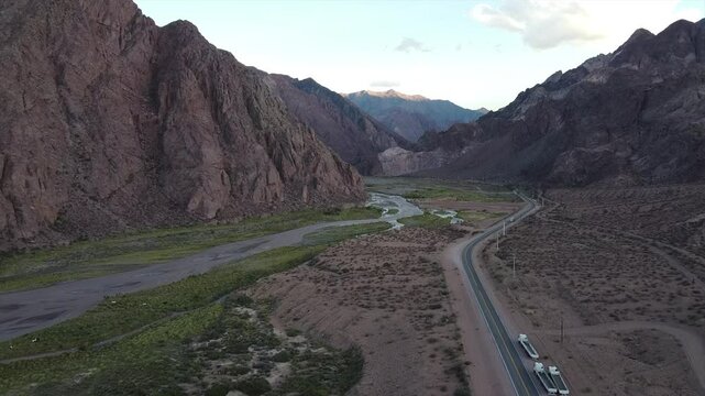 4k cinematic drone. Uspallata is a village in, Mendoza, Argentina, in a scenic location on the road that crosses the Andes between Mendoza and Santiago in Chile. Beautiful mountains.