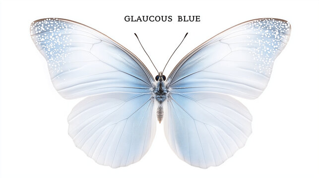 A stunning glaucous blue butterfly resting gracefully against a pristine white background, showcasing its delicate patterns and vibrant hues