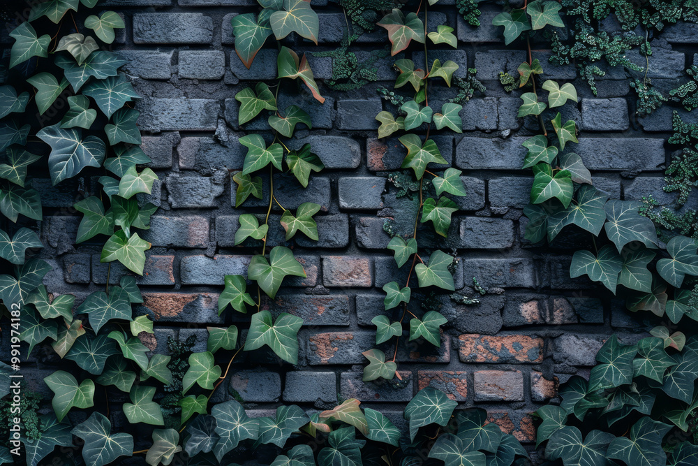 Poster A brick wall covered in ivy