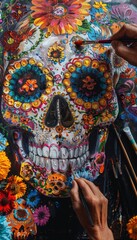 Fototapeta premium Colorful Sugar Skull Art for Día de los Muertos Altar with Vibrant Floral Designs