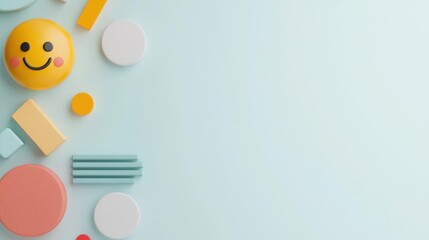 Consumer sentiment analysis, emotive faces and colorful charts, 3D illustration