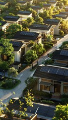 Obraz premium Sustainable Smart Neighborhood with Solar-Powered Homes for Green Energy Living Concepts