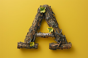 Fototapeta premium A wooden letter A is displayed on a yellow background
