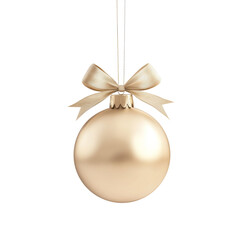 gold Christmas ball with ribbon and a bow, isolated on background. Generative AI