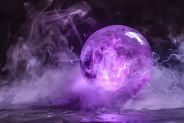 A purple ball is floating in a cloud of smoke