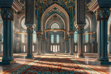 Obraz premium A large, empty room with a blue carpet and a blue ceiling