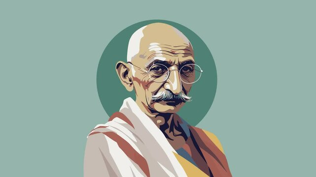 Mahatma Gandhi Illustration Isolated Animated Post 4k Footage