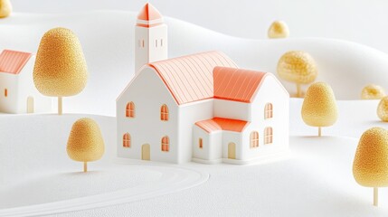 Fototapeta premium A Charming Miniature Village Featuring Beautiful White Buildings Complemented by Orange Roofs