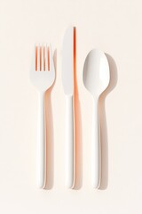 A Minimalist White Cutlery Set Artistically Displayed on a Neutral Colored Background