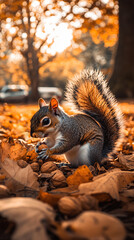Obraz premium Autumn Squirrel Gathering Nuts