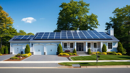 Naklejka premium Luxury home with solar panels and modern clean energy design