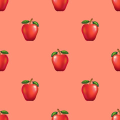 red apples. Cute seamless pattern on red background for textiles and wrapping paper