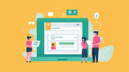 A simple illustration showing a user creating an account. It includes icons for creating an account, a registration form, and sections for login and password.