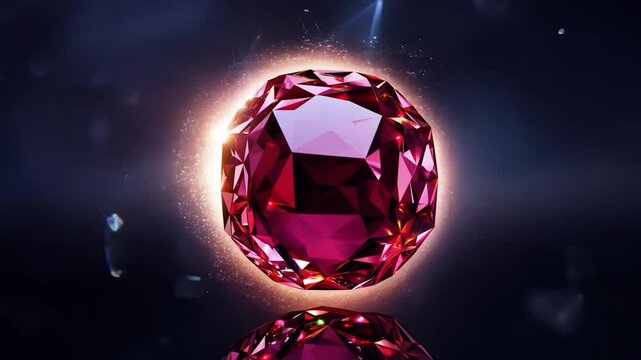 The stunning ruby gemstone glistens with vibrant red hues and multifaceted brilliance, creating a captivating visual against a dark background, enhancing its allure