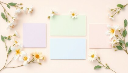 Ethereal Pastel Squares with Delicate Daisies for Spring-Inspired Stationery Design