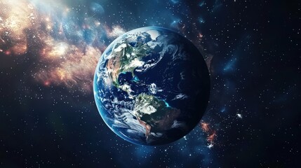 Obraz premium Planet Earth in space with distant stars and galaxies.