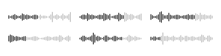 Voice Soundwave and Music Audio Isolated. Podcast Sound Waves Vector Template, PNG.