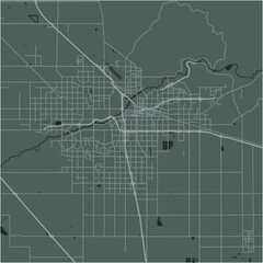 Map of Bakersfield in California in a smooth dark style. Contains layered vector with roads water, parks, etc.