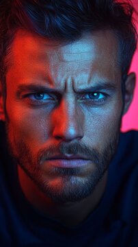 Serious expression of a man.