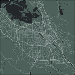 Fototapeta premium Map of San Jose in California in a smooth dark style. Contains layered vector with roads water, parks, etc.