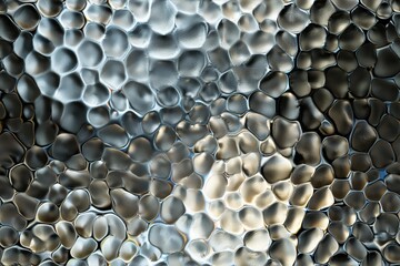 Seamless textured hammered metal and reflections, showcasing a mix of light and shadow. The surface appears fluid and dynamic, with varying sizes of bubbles creating a visually interesting pattern.