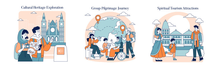 Pilgrimages. Flat Vector Illustration