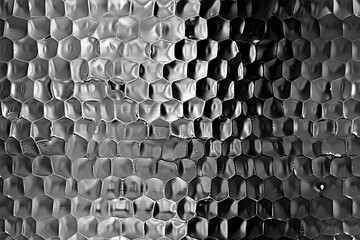 Seamless hammered metal textured surface resembling honeycomb, featuring a pattern of hexagonal shapes in varying shades of gray. 