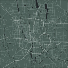 Map of Columbus in Ohio in a smooth dark style. Contains layered vector with roads water, parks, etc.