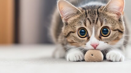 Obraz premium A cat playing with a ball on the floor, AI