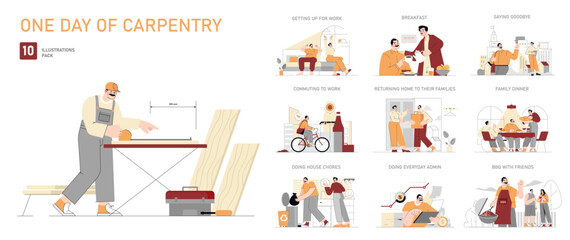 Obraz premium one day of carpentry. Flat Vector Illustration