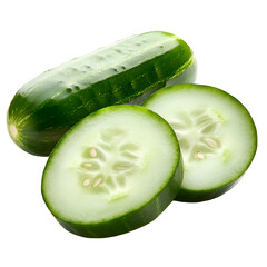  Seedless Fruits - Seedless Cucumber. A Seedless Cucumber sliced open to show the crisp, seedless interior, isolated on transparent backdrop.