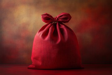 Red bag with a golden string on a red background