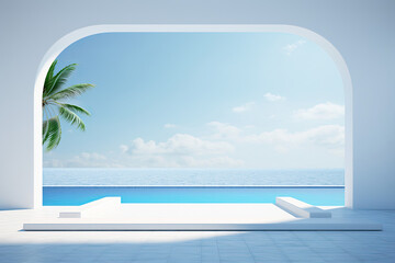 Fototapeta premium Minimalist Architecture with Infinity Pool and Ocean View