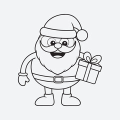 Christmas Santa character vector art illustration . line art and coloring page art . 