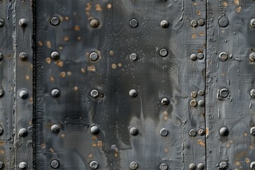 Seamless textured metal surface featuring rivets and rust. The dark gray color is accented by patches of rust, creating an industrial aesthetic.