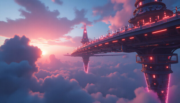 Soar through a futuristic mega-structure suspended in the sky
