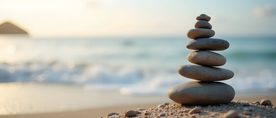 Balance and harmony with the sea in the background


