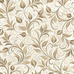 Elegant beige floral pattern with swirling leaves for wallpaper and textile design
