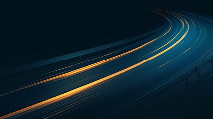 Long-exposure photograph showcasing a captivating light trail on an empty highway at night, emphasizing speed and movement.