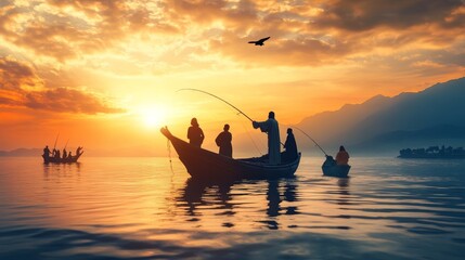 Jesus christ fishing with fishermen  a reflection on faith and community in christian tradition