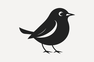 A cute American Robin bird for log silhouette black Vector art illustration