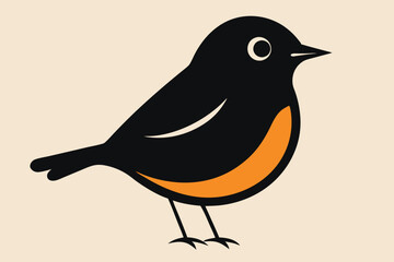 A cute American Robin bird for log silhouette black Vector art illustration