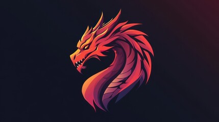 A fiery red dragon head with sharp teeth and scales, against a dark gradient background.