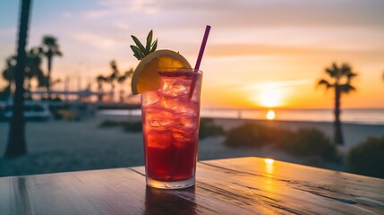 Yumberry mojitos served tall elegant glassware luxury beachfront bar neon lights live music softly glowing background promoting refreshing and tropical cocktail experience Scientific name Myrica rubra